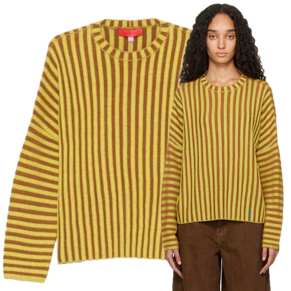 Eckhaus Latta Yellow Brown Stripe 100% Merino Wool Knit Crochet Keyboard Sweater